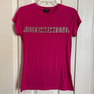 bebe Hot Pink Short Sleeve Tee with Silver Logo Stripe